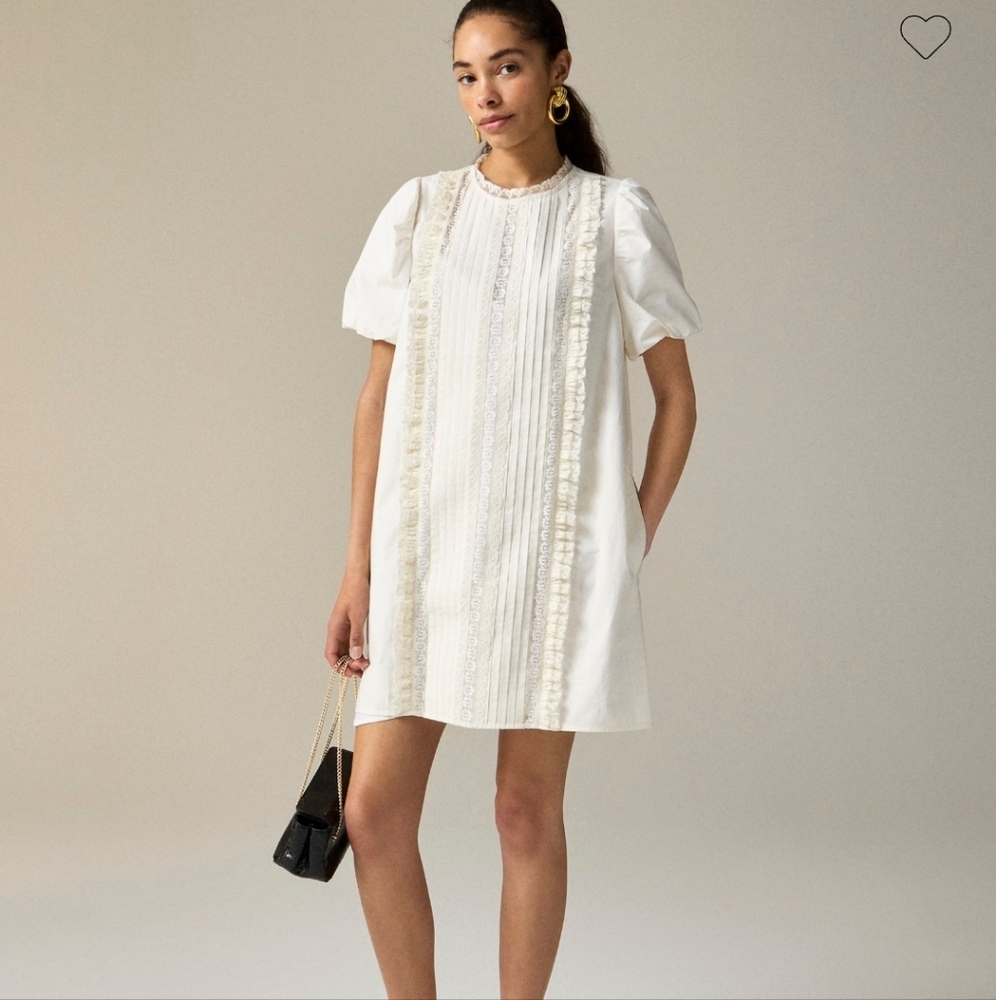 J Crew Lace Trim Pintuck Dress CJ496 Ivory NWT Romantic